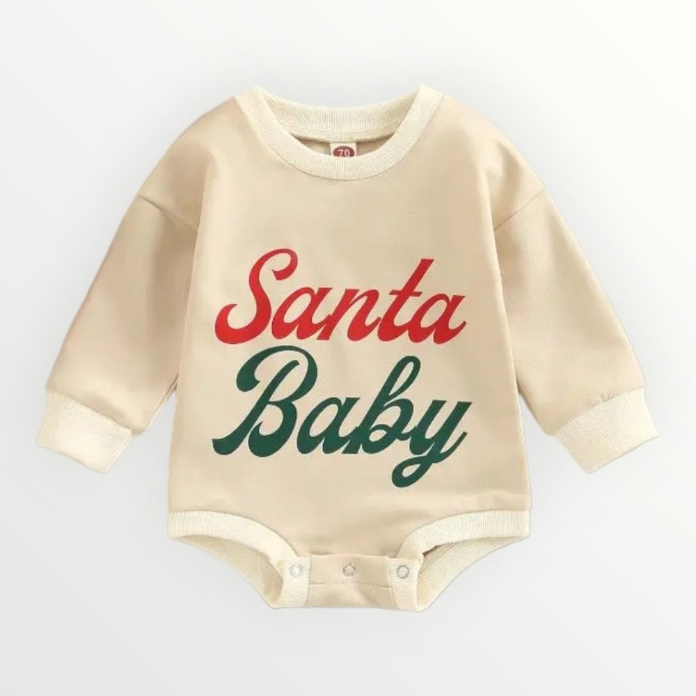Santa Baby Onesie Christmas Romper, Christmas Baby Outfit, Natural Onesie, Baby